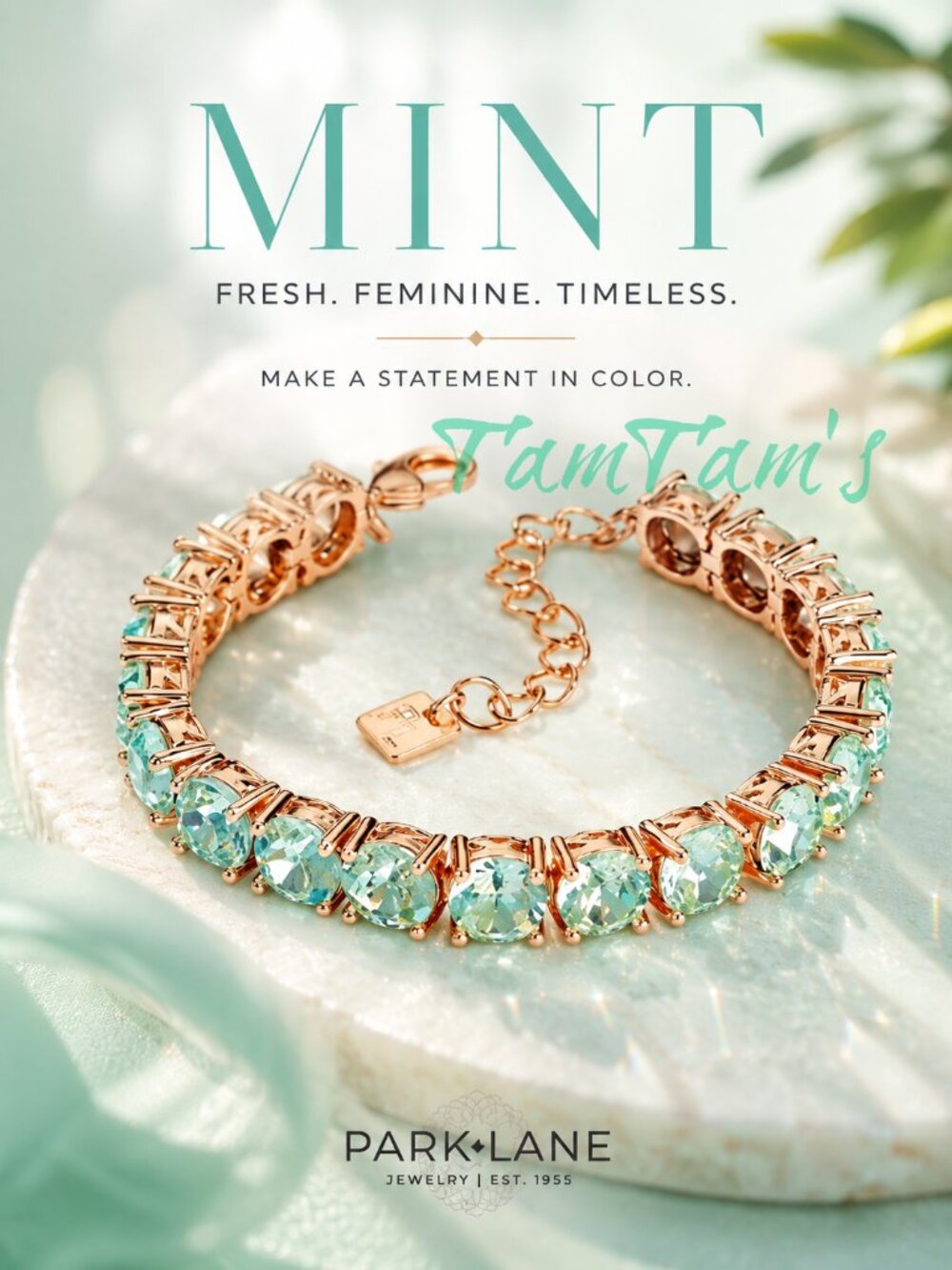 Park Lane Mint Impression Tennis Bracelet mint green crystals rose gold
